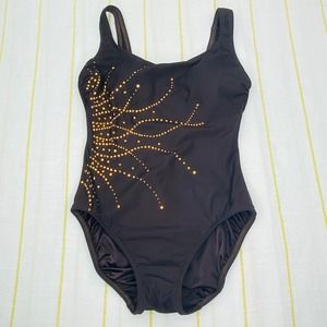 Vintage Longitude Brown and Gold Rhinestone One Piece Swimsuit Womens 8 Resort